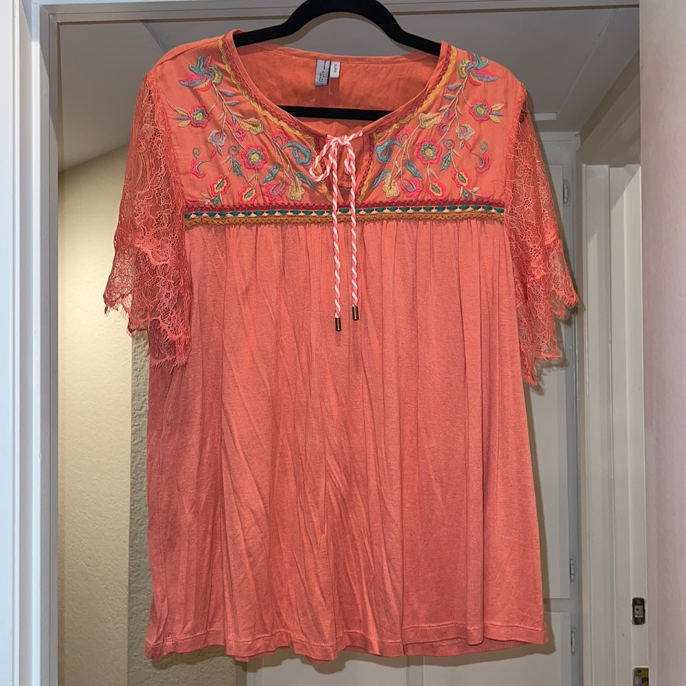 Embroidered Peachy Pink Floral Topb